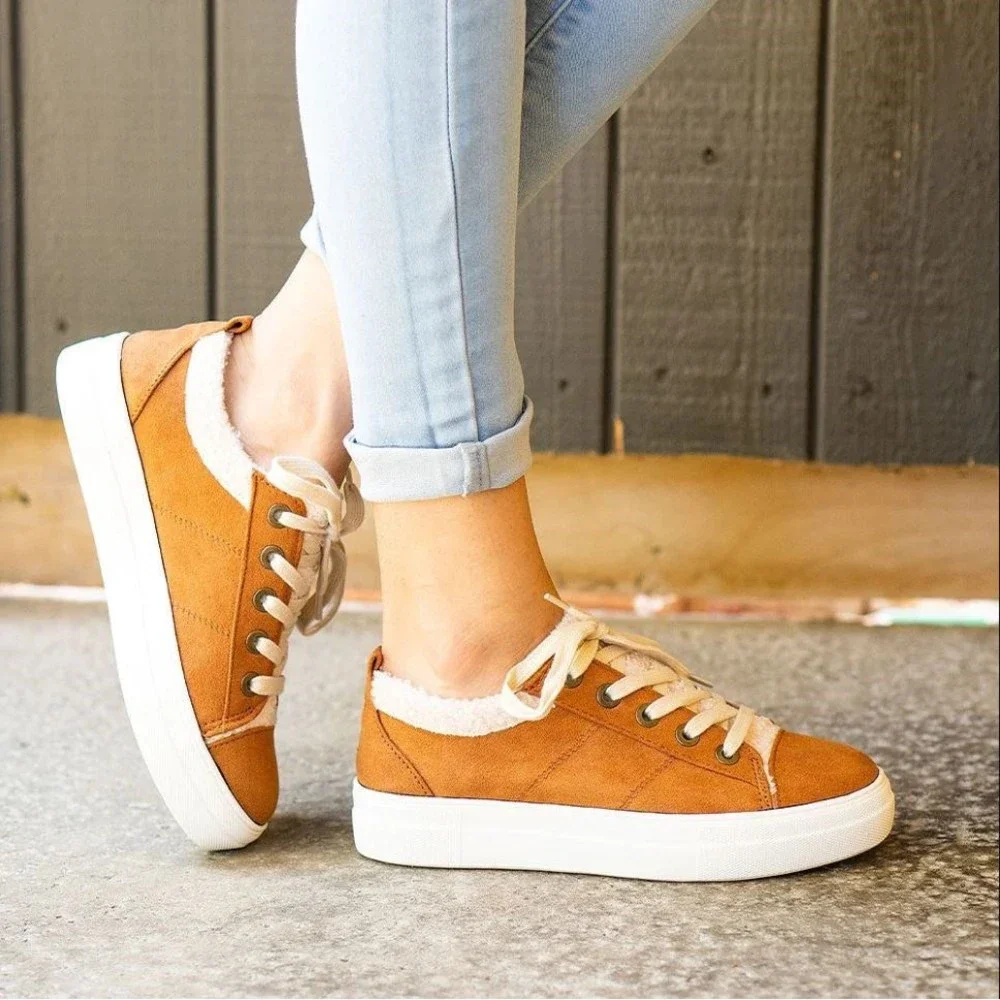Soda Flat Women Shoes Lace Up Loafers Sneakers Fur Flatform ENDEAR-G gray - Picture 5 of 5